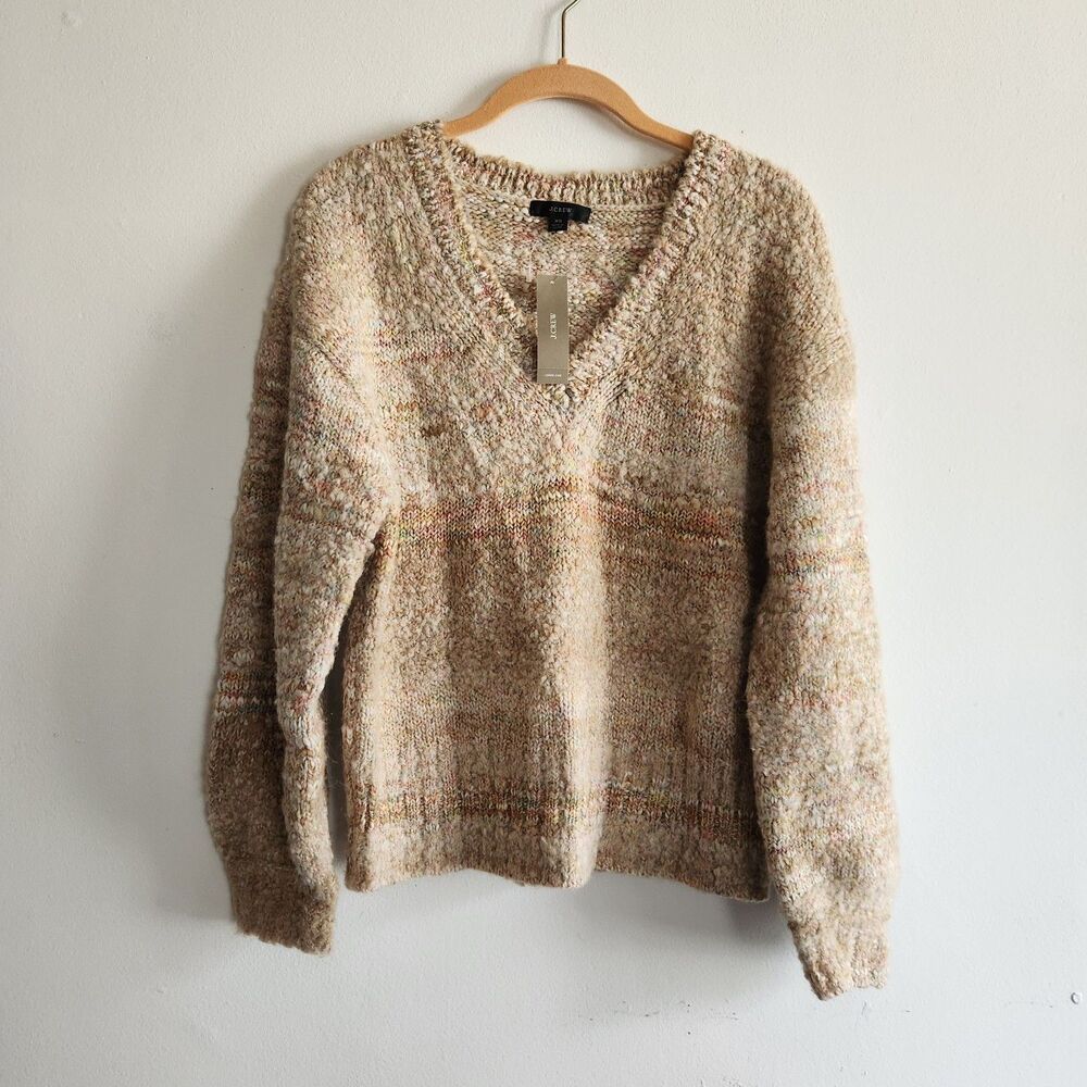 J.Crew Puff-sleeve V-neck sweater in space dye soft wool blend Sz XS chunky cozy
